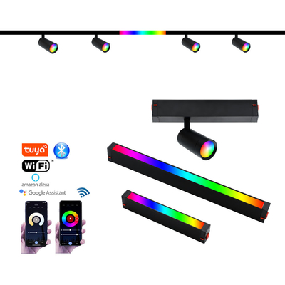80LM/W LED ضوء المسار المغناطيسي ذكي يعتم اللون مطابقة RGB أضواء الفيضانات